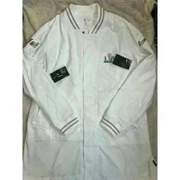 Nike Super Bowl‎ 2020 Onfield Apparel XL White Jacket Windbreaker Long Loose - Picture 1 of 10
